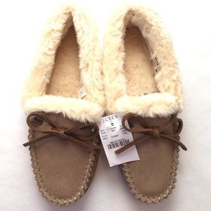 J. Crew NEW Faux Shearling Slippers Moccasins Sz 7